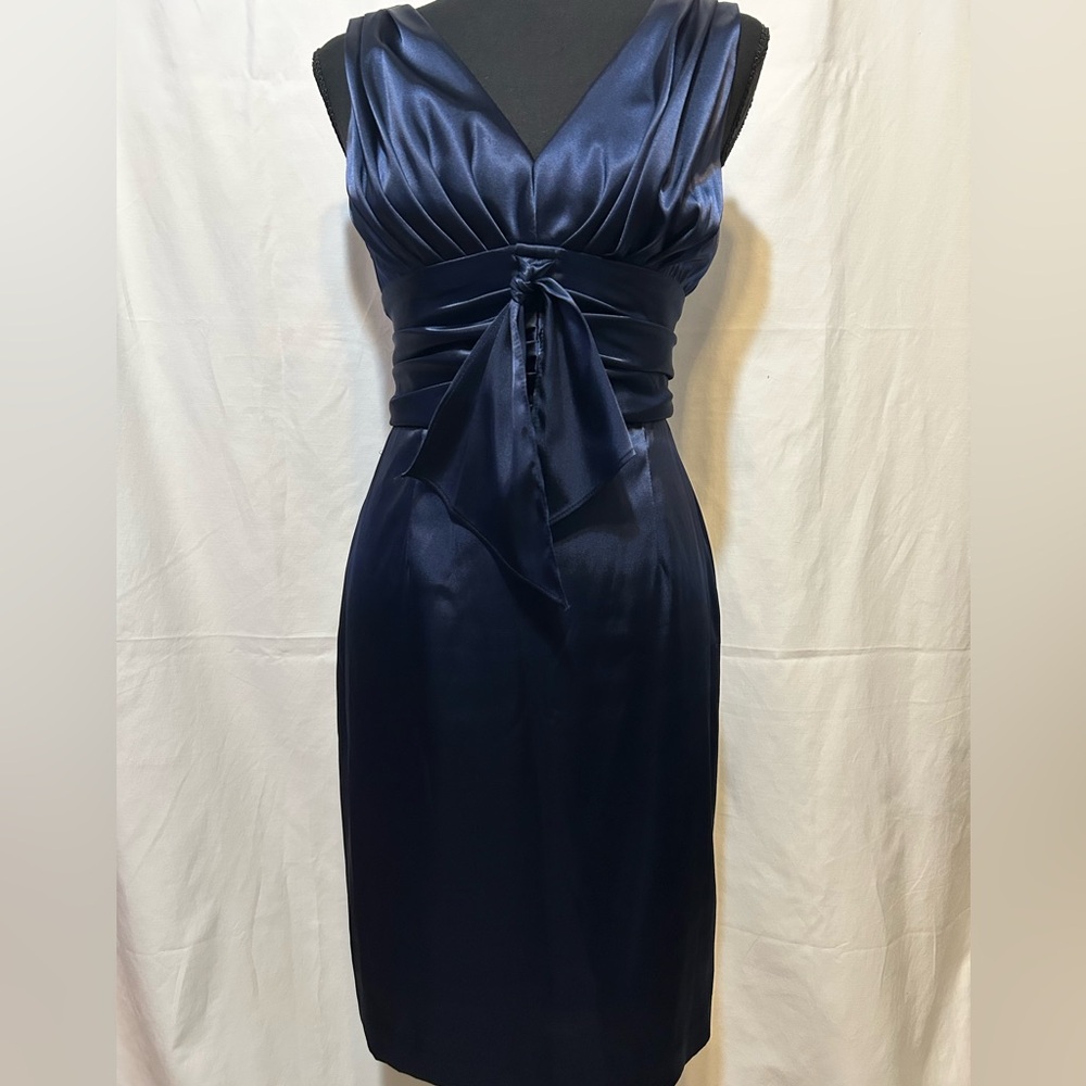 Eliza J Navy Blue Satin Sheath cocktail dress Size 2P - Picture 5 of 13